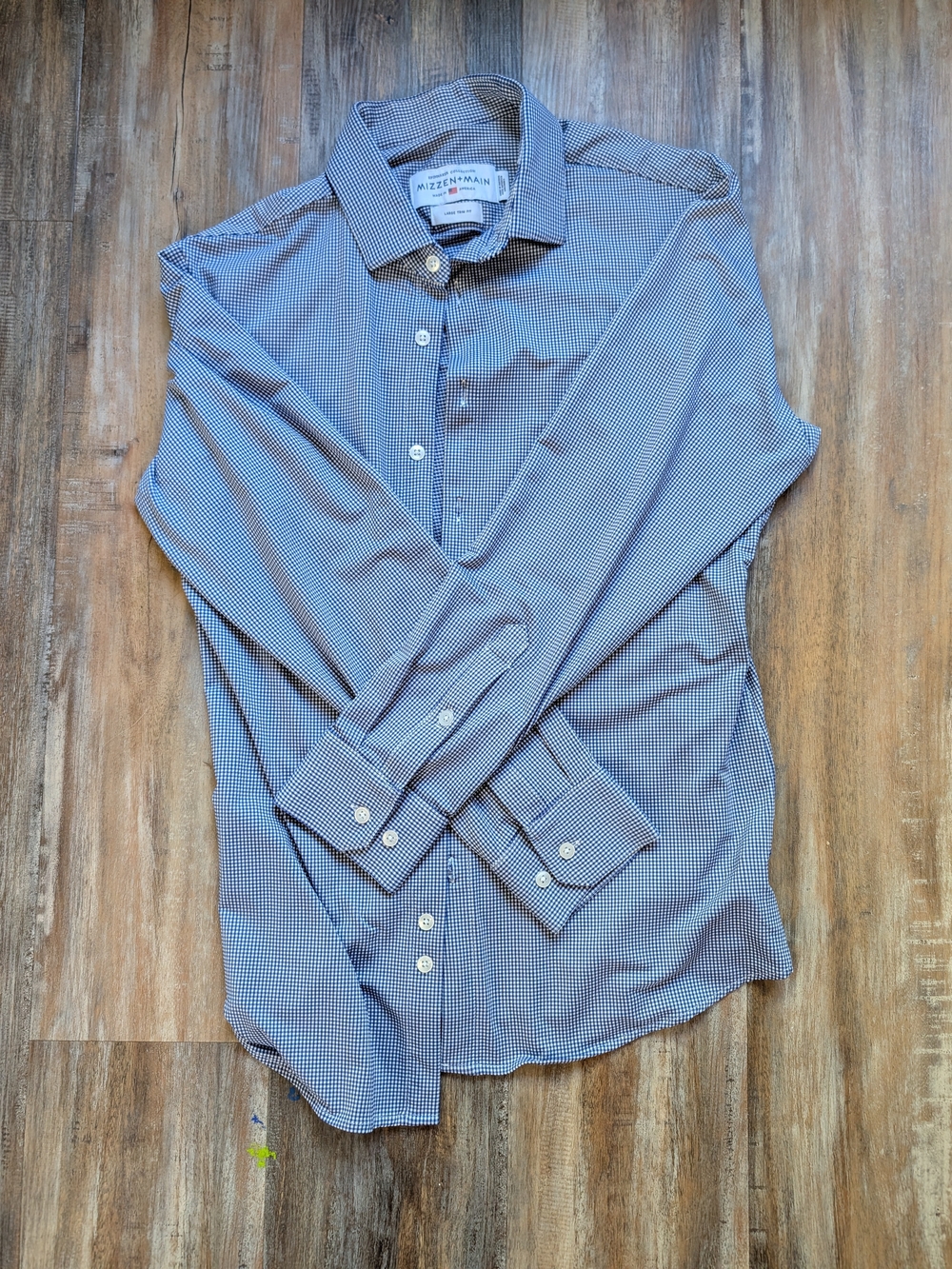 Mizzen+Main Spinnaker Collection Blue Gingham Shirt Large Trim Fit Made in USA